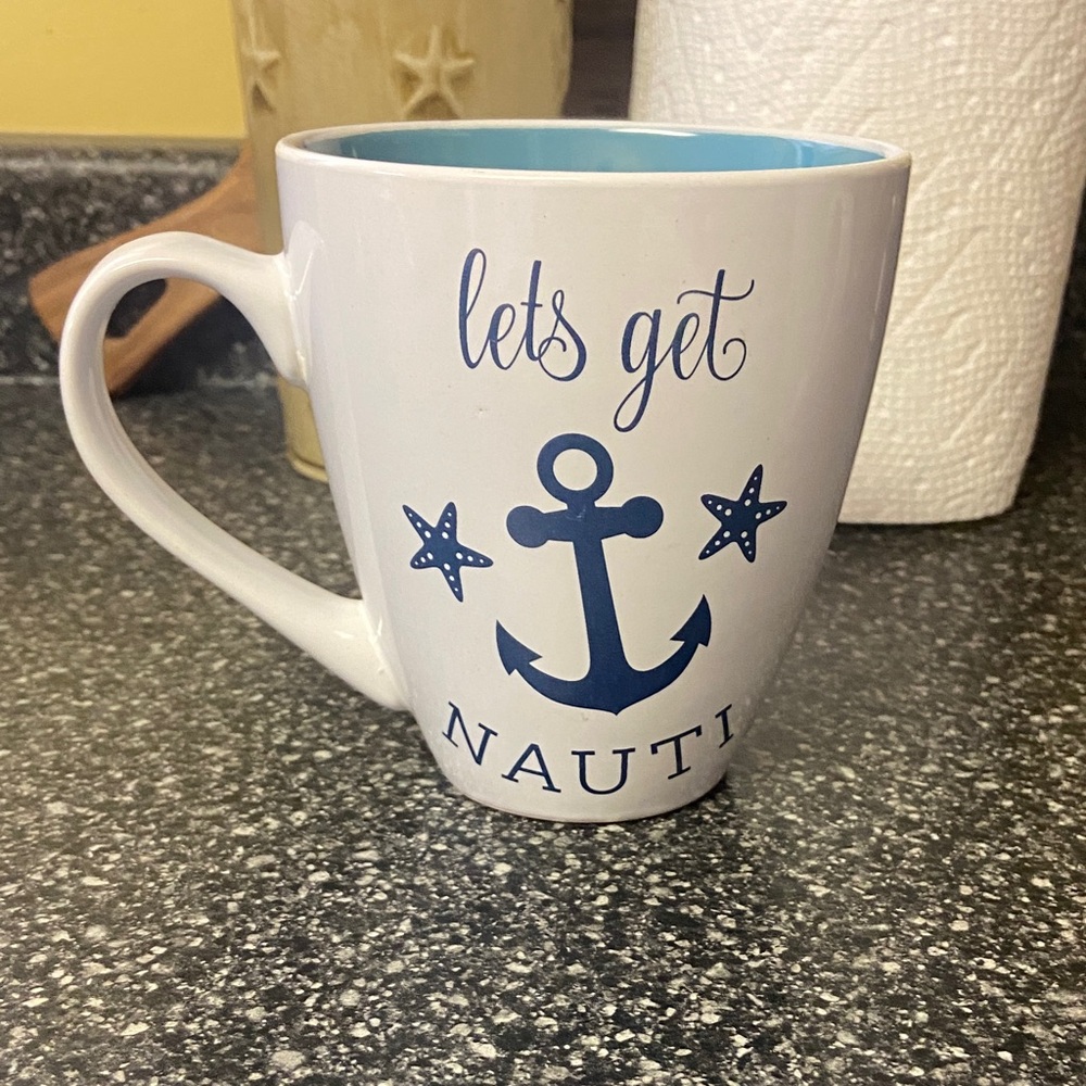 Nautical Themed White and Blue Mug set of 2
